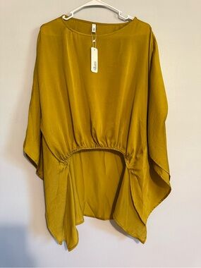 glam Mustard Yellow Woven Dolman Tunic